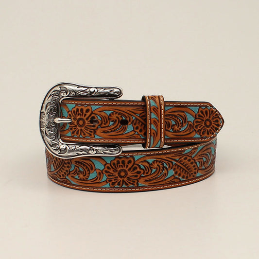 Ariat floral overlay turquoise belt - Tan