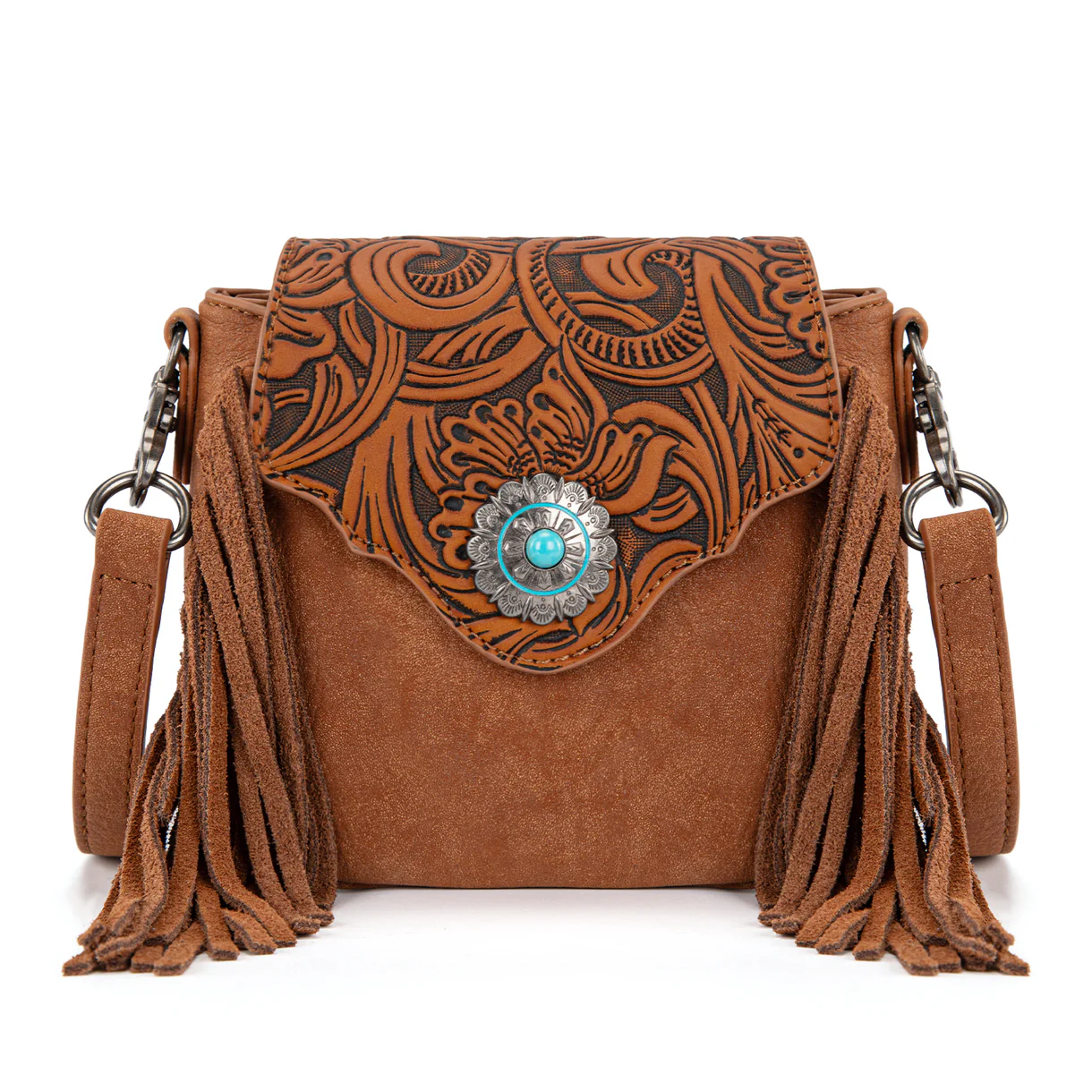 Montana West embossed fringe mini crossbody - Brown