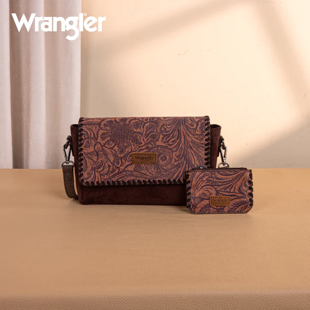 rangler Vintage Floral Printed Crossbody Bag with Small Pouch - Coffee