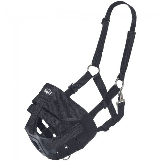 It’s time to let your horse graze stress-free! Constructed of durable nylon webbing and heavy duty rubber, this muzzle helps to control overeating by limiting forage consumption through a small bottom opening. A unique adjustable “V” strap above the nose