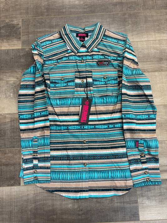 Rock & Roll teal aztec snap shirt - Large *SALE*