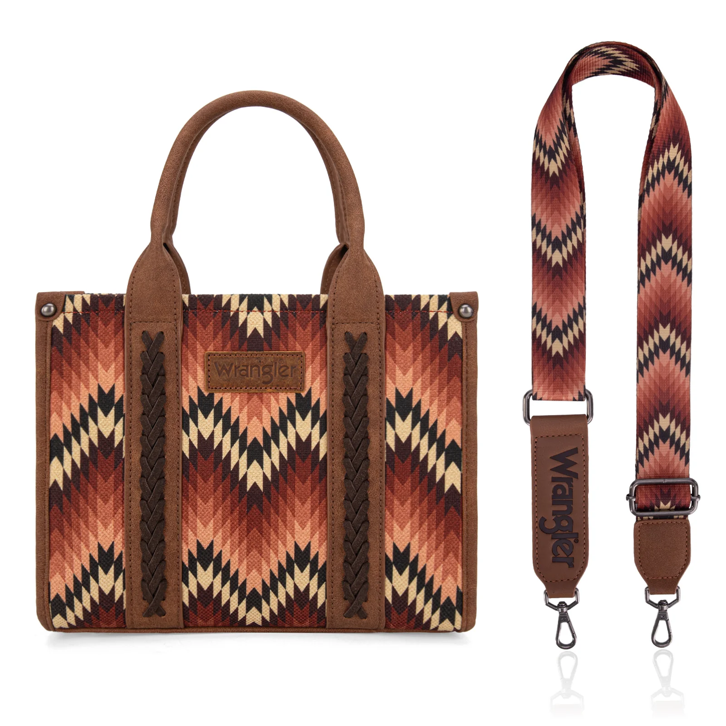 Wrangler Southwestern Pattern Dual Sided Print Tote/Crossbody - Brown