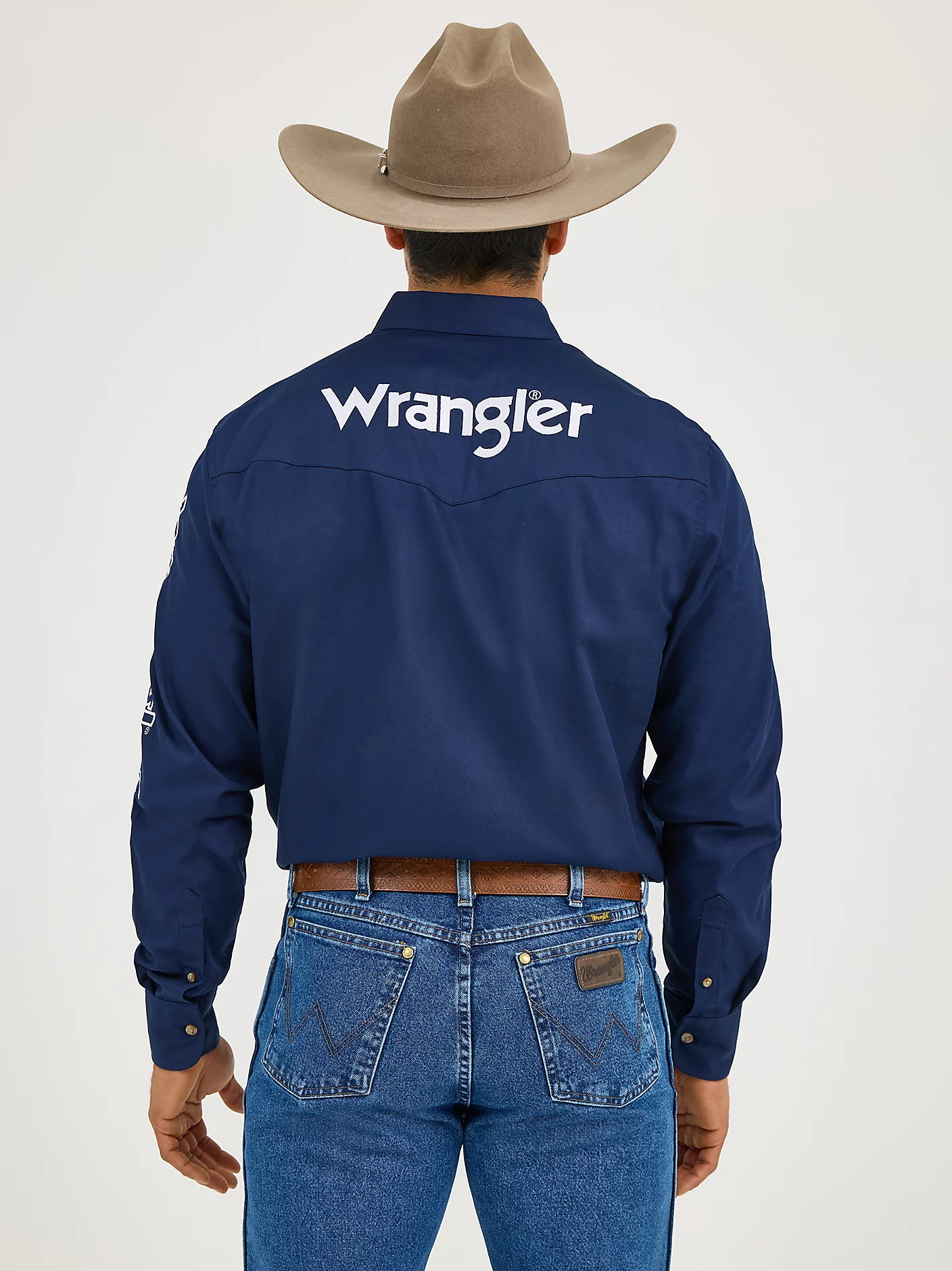 Wrangler Logo Long Sleeve Button Down Solid Shirt - Navy