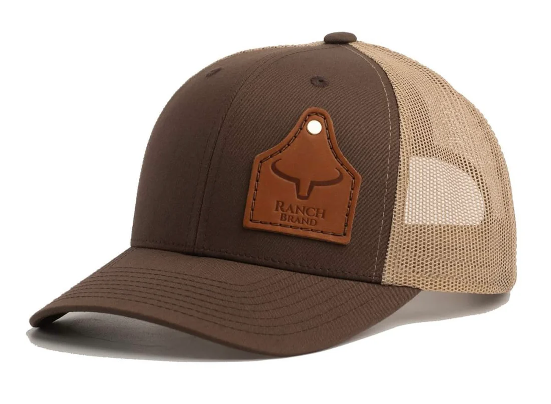 Ranch Brand Cow Tag cap - Brown & Beige Mesh | Leather Patch