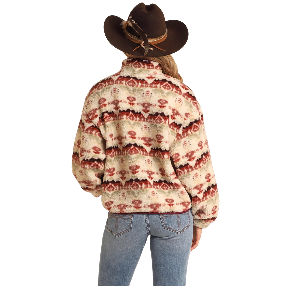 Rock & Roll aztec print quarter zip sherpa sweater - Eggshell