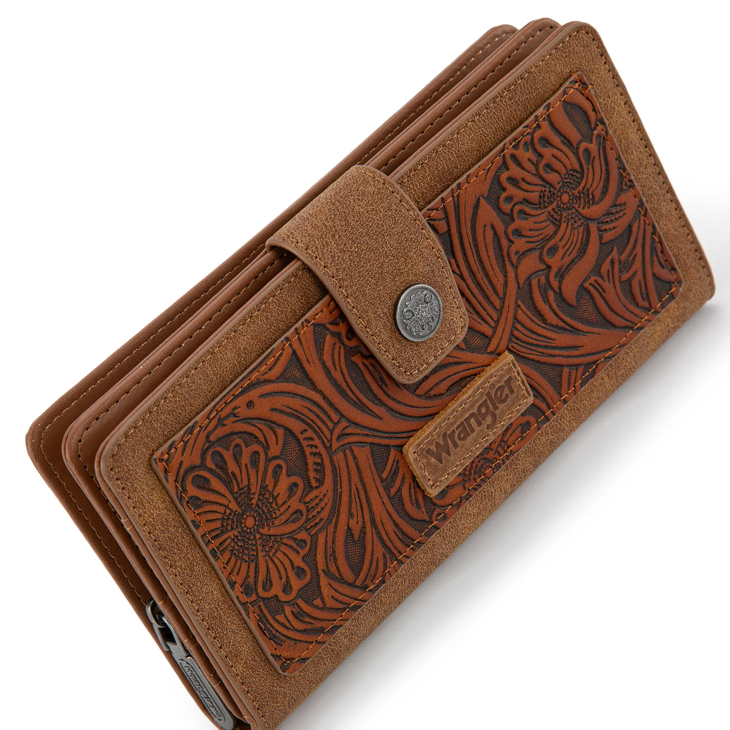 Wrangler Western Floral Tooled RFID Wallet - Brown