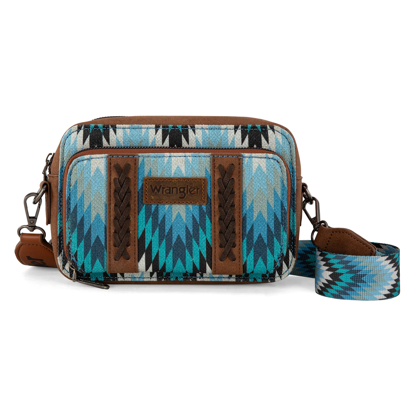 Wrangler Southwestern Pattern Dual Sided Print Crossbody Purse With Wallet Compartment - Jean