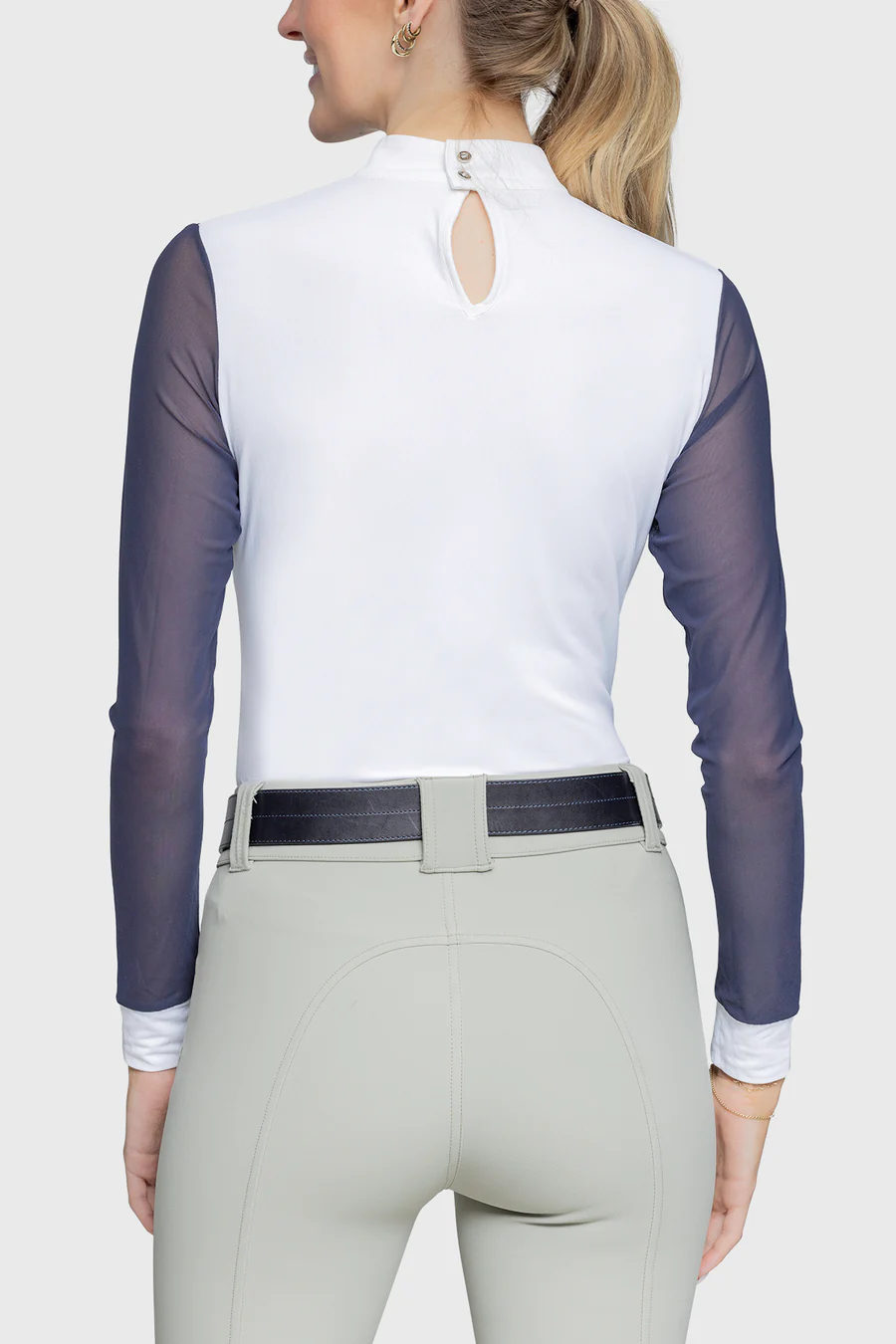 Kastel elegant white and navy power mesh long sleeve show shirt