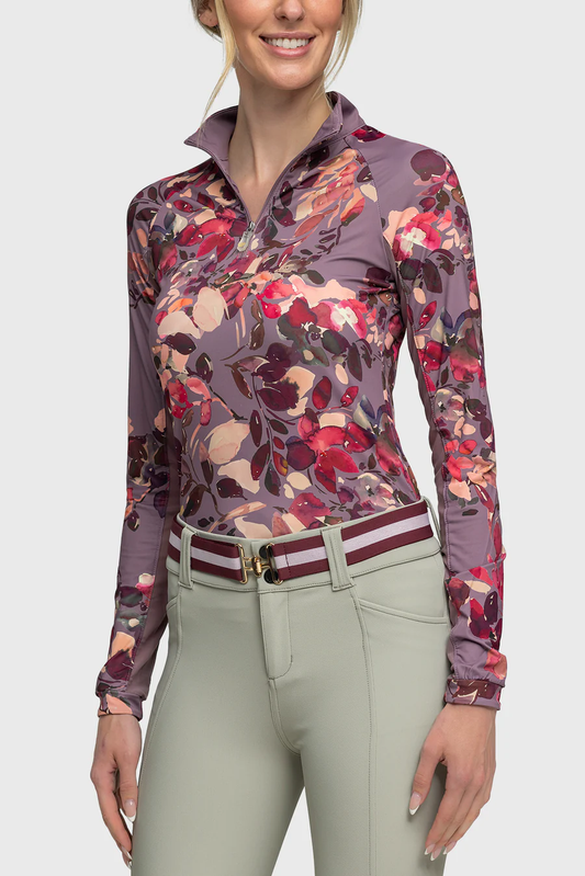 Chemise de soleil à manches longues à motif floral aquarelle mauve poussiéreux Kastel