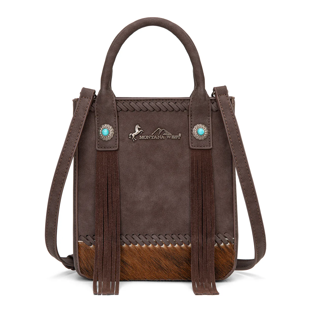Montana West Hair-on cowhide fringe tote/crossbody - Coffee