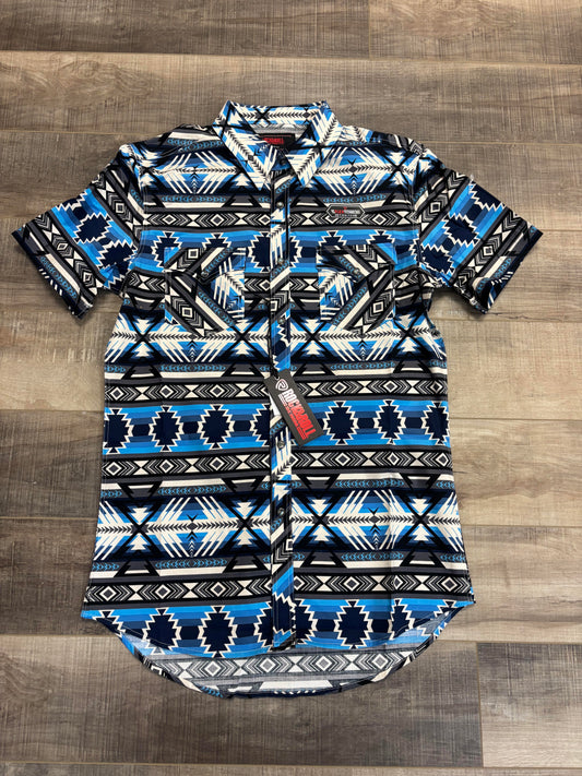 Rock & Roll blue aztec print snap *SALE*