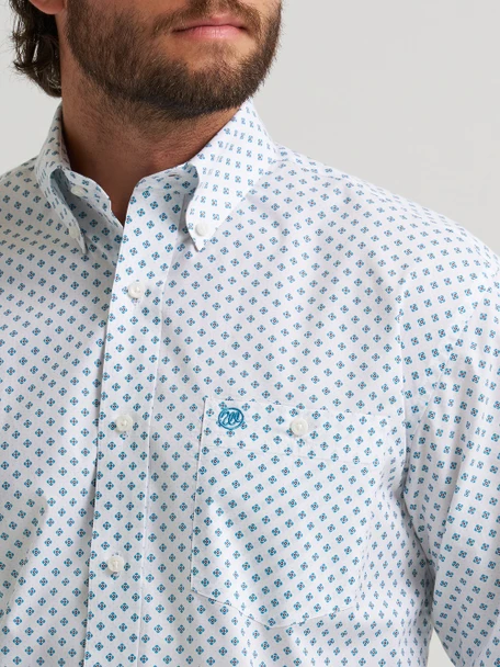 Wrangler Relaxed Fit button down long sleeve shirt - Teal white print