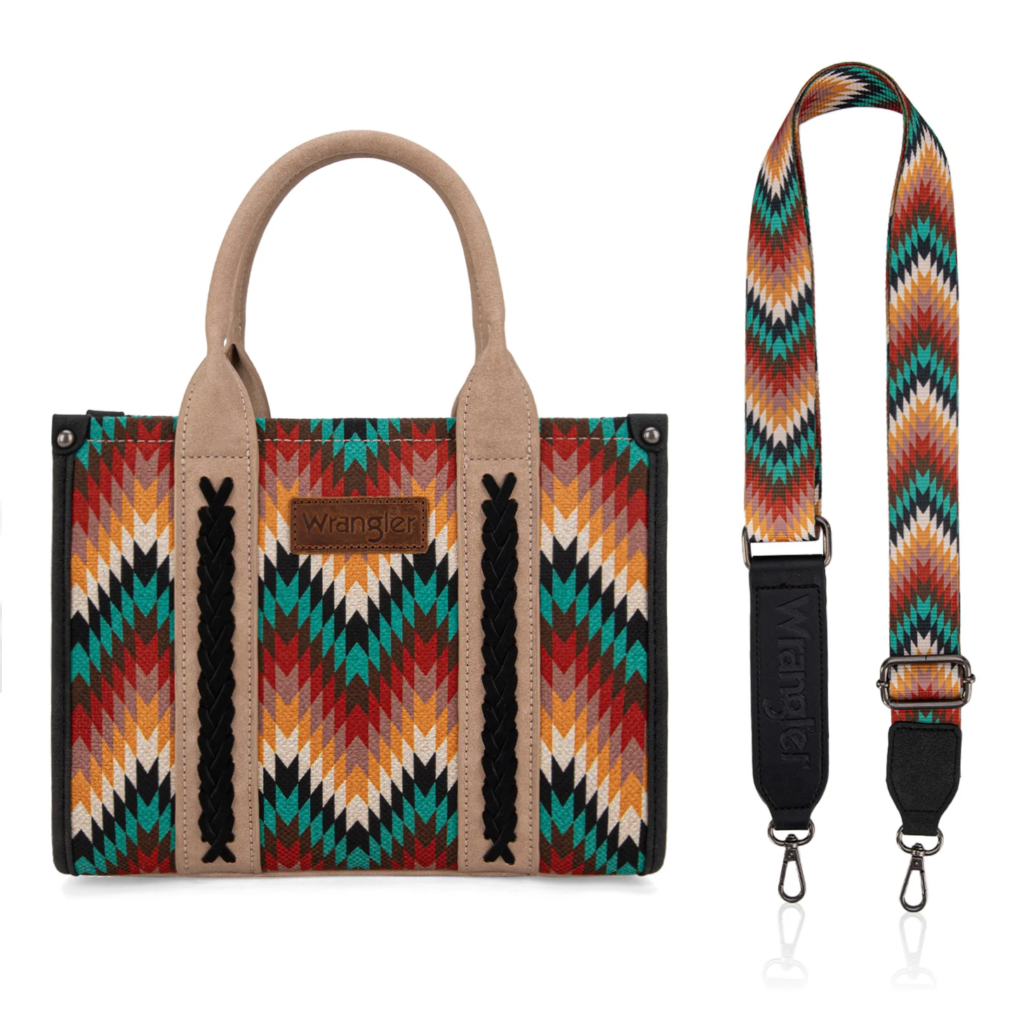Wrangler Southwestern Pattern Dual Sided Print Tote/Crossbody - Black