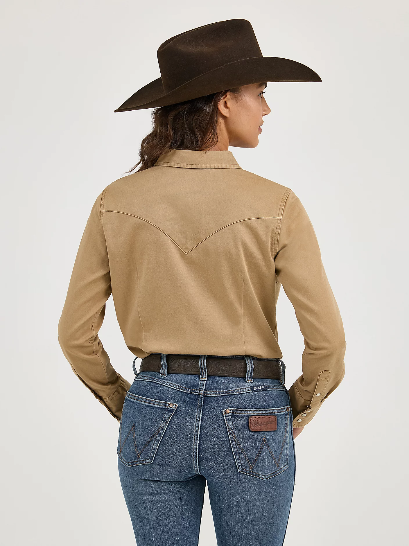 Wrangler Long Sleeve Western Snap With Front and Back Yokes Solid Top