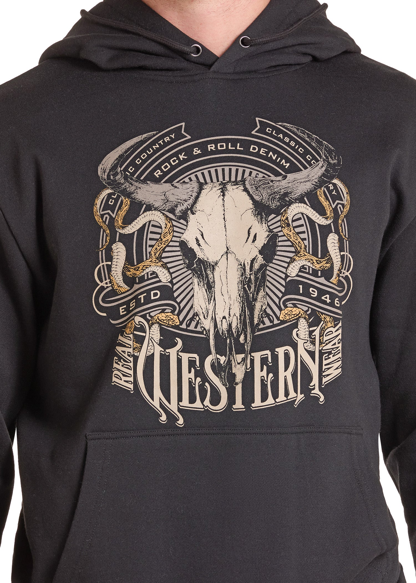 Rock & Roll Skull Graphic Hoodie - Black