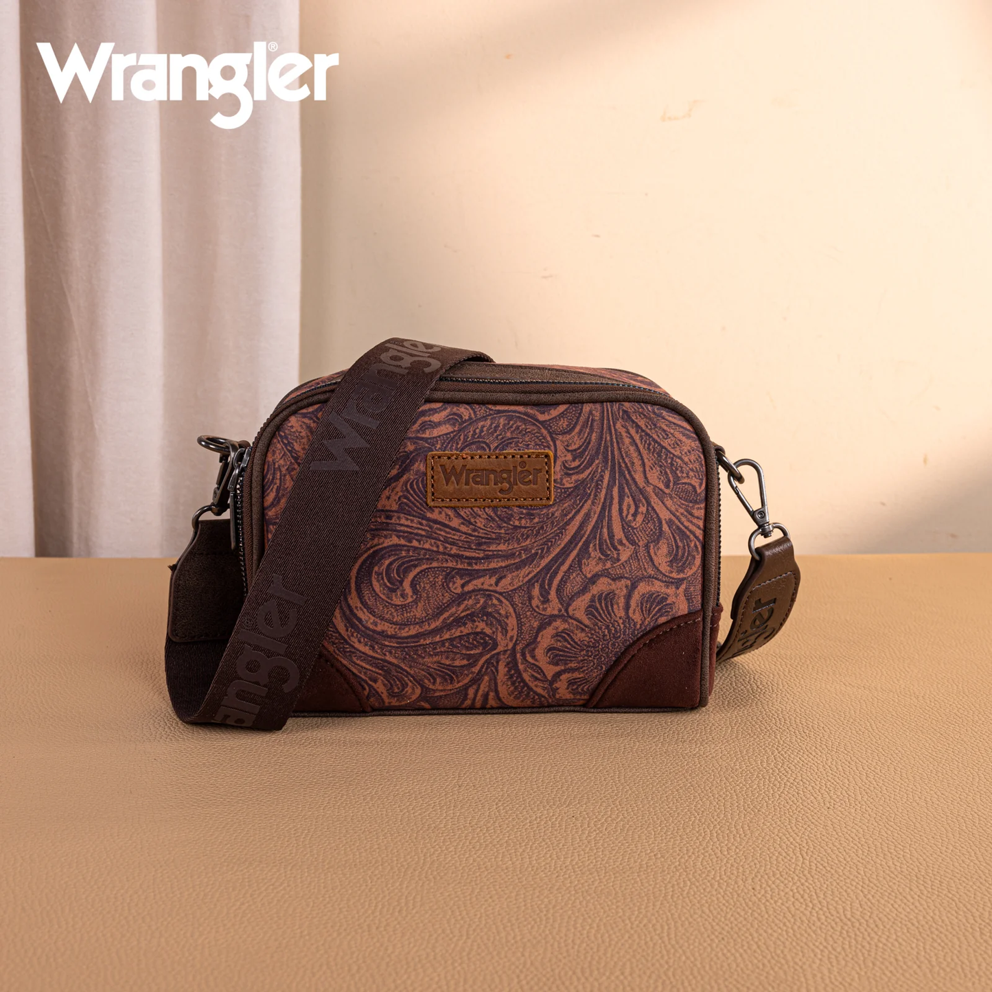 Wrangler Vintage Floral Printed Small Crossbody Bag - Coffee