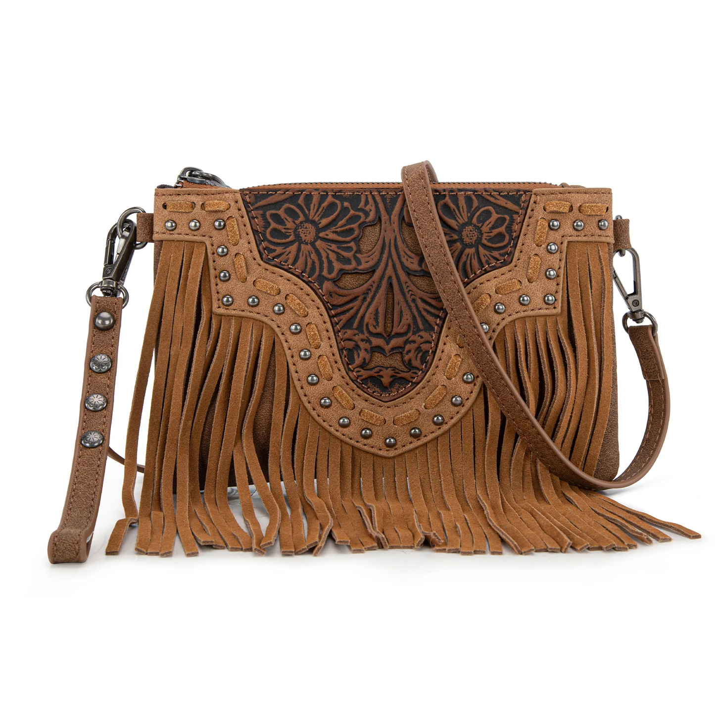Trinity Ranch Floral Tooled Collection Clutch/Crossbody - Brown