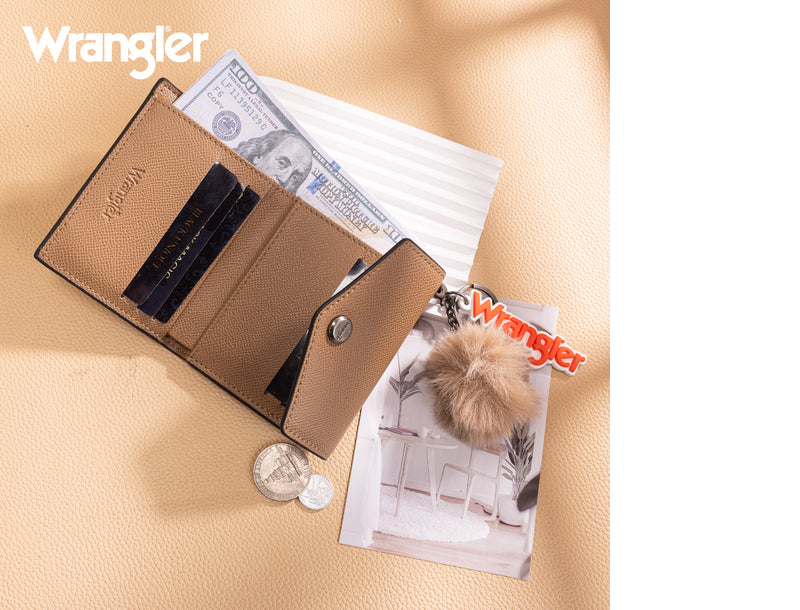 Wrangler Tri-Fold Wallet with Keyring Pom Pom - Dark Khaki