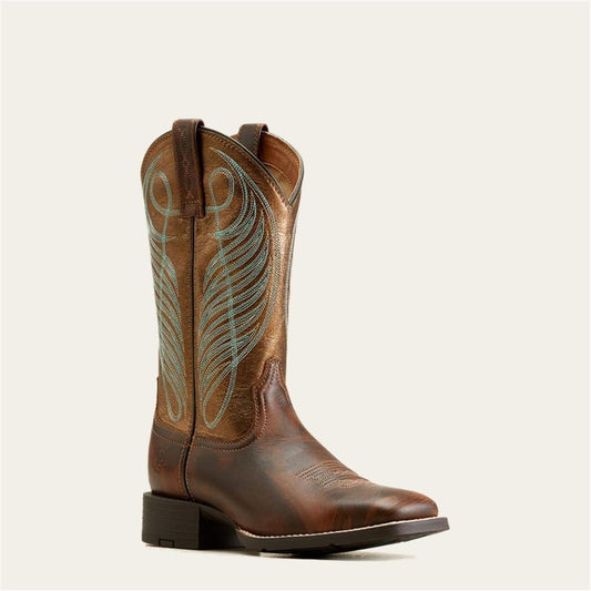 Ariat Round Up Wide Square Toe Western Boot - Yukon Brown/Bronze