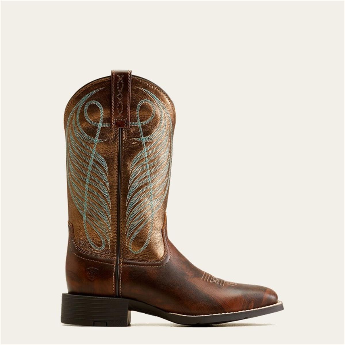 Ariat Round Up Wide Square Toe Western Boot - Yukon Brown/Bronze