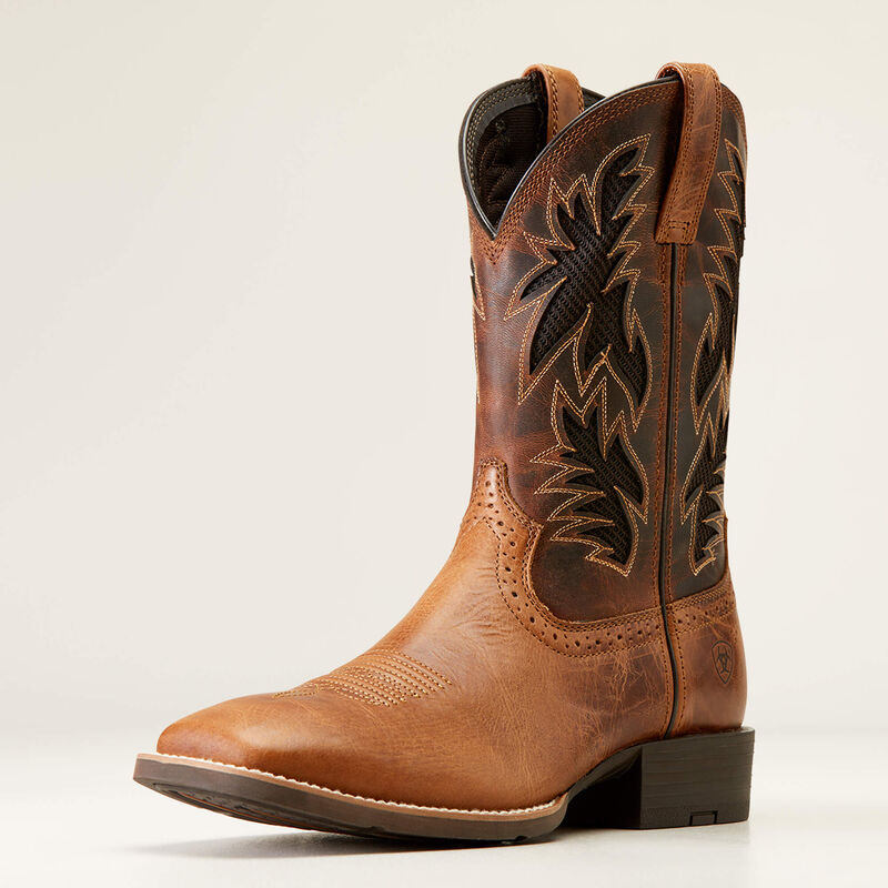 Ariat Sport Cool VentTEK Wide Square Toe Cowboy Boot - Dark tan/two tone tan