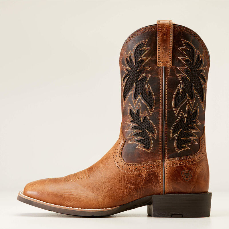 Ariat Sport Cool VentTEK Wide Square Toe Cowboy Boot - Dark tan/two tone tan