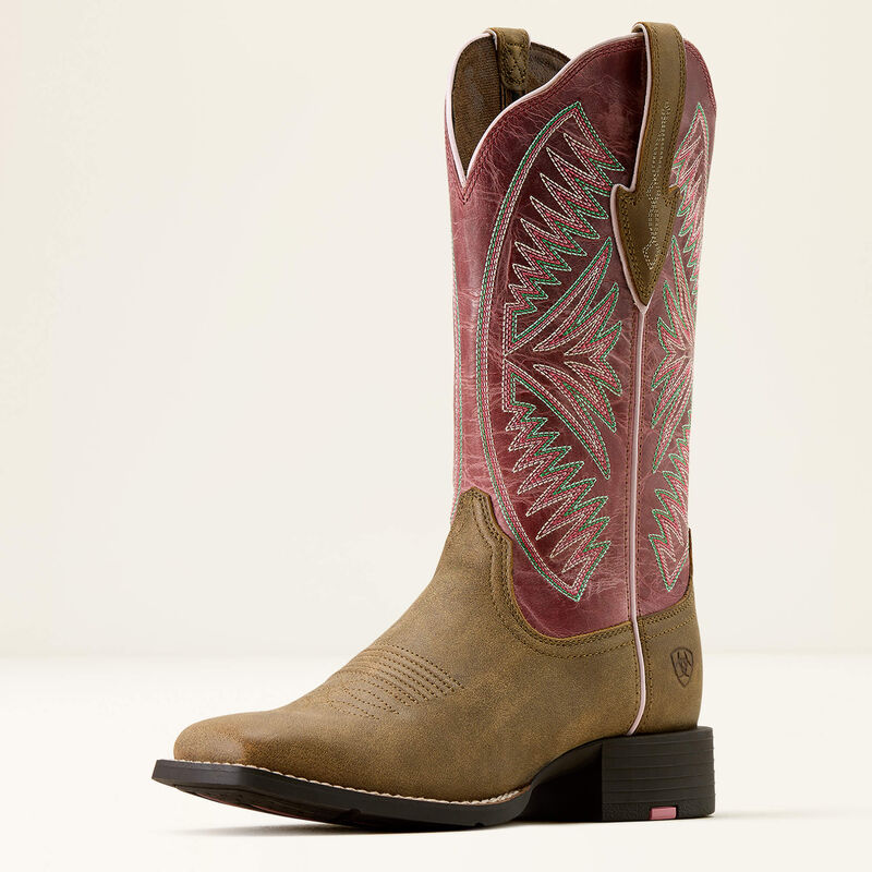 Ariat Round Up Ruidoso Wide Square Toe Western Boot - Brown Bomber/Dusty Rose