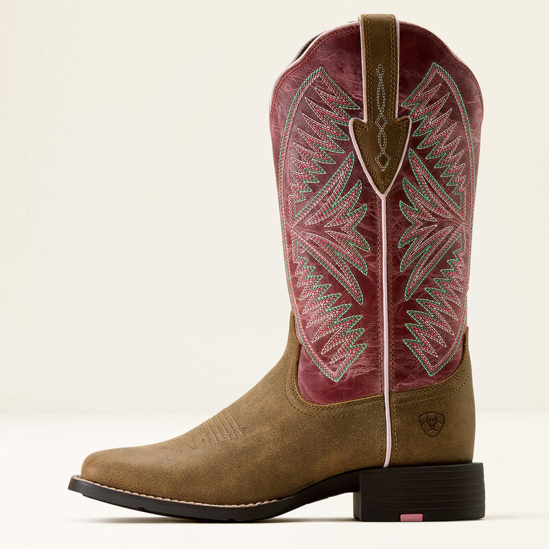 Ariat Round Up Ruidoso Wide Square Toe Western Boot - Brown Bomber/Dusty Rose