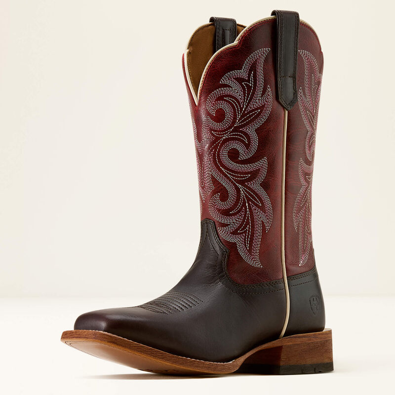 Ariat County Lane wide square toe western boot - Chocolate/Deep Red