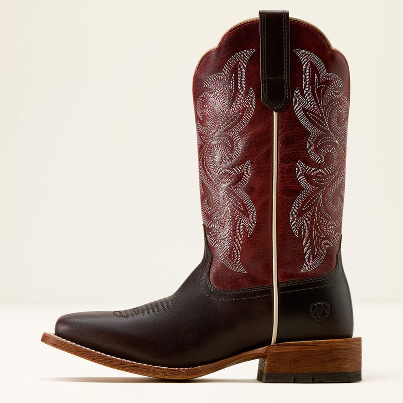Ariat County Lane wide square toe western boot - Chocolate/Deep Red