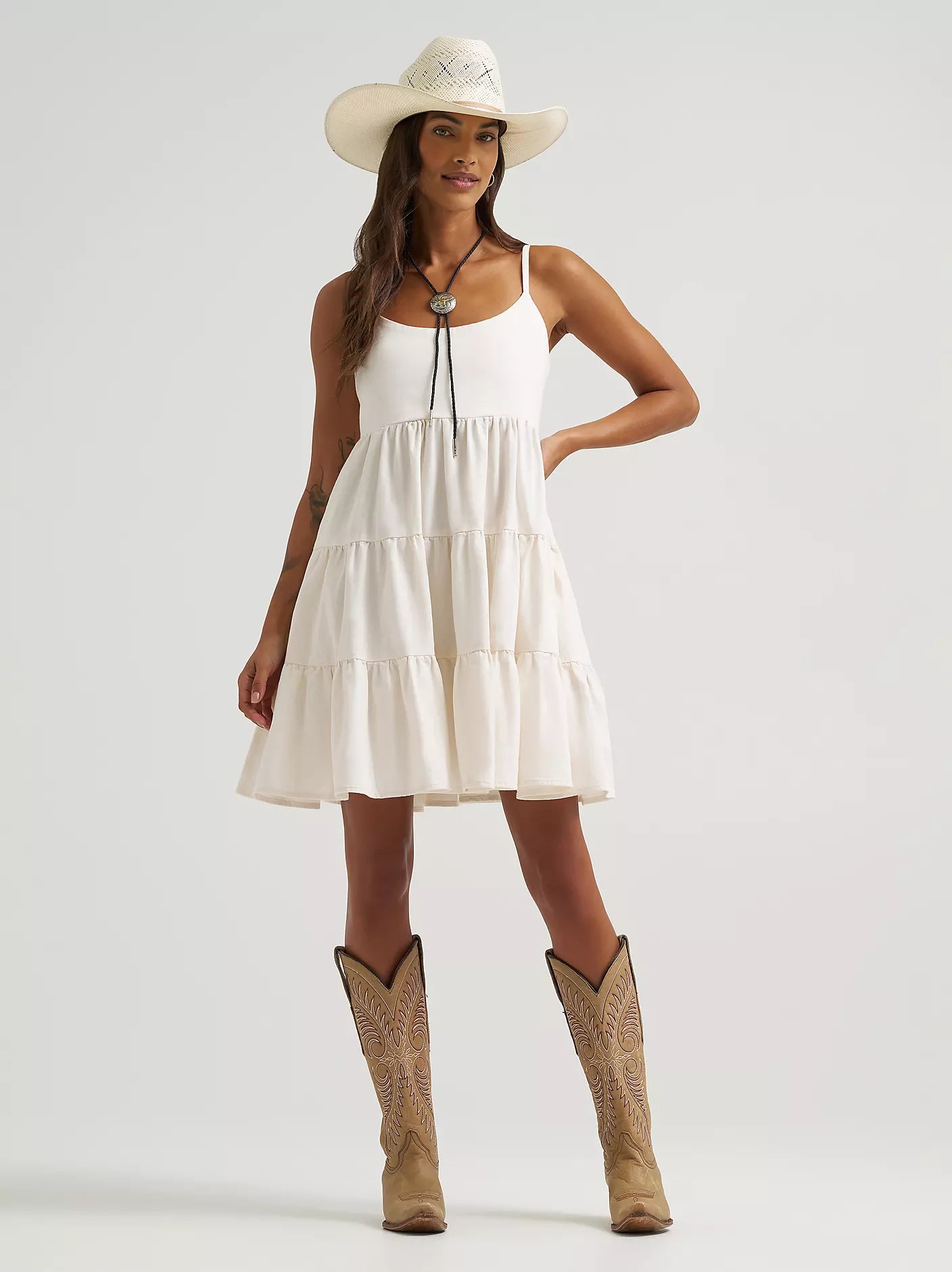 Wrangler women's Wrangler Strappy Tiered Dress - White