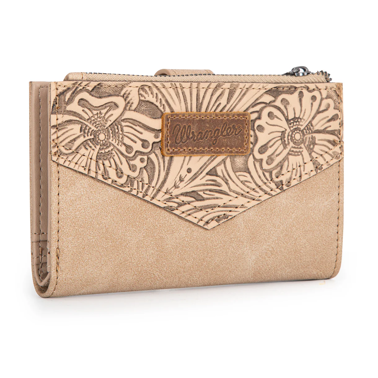 Wrangler Floral tooled card holder bi-fold wallet - Beige