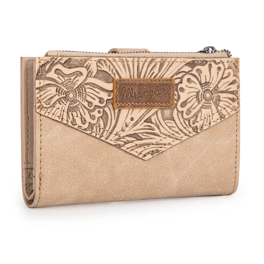 Wrangler Floral tooled card holder bi-fold wallet - Beige