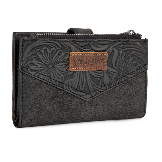 Wrangler Floral tooled card holder bi-fold wallet - Black