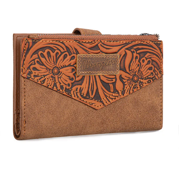 Wrangler Floral tooled card holder bi-fold wallet - Brown