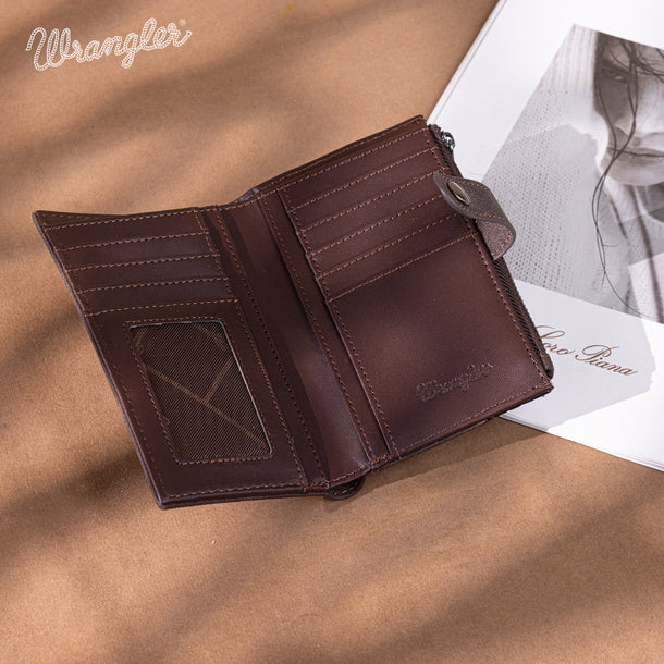 Wrangler Floral tooled card holder bi-fold wallet - Coffee