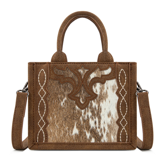 Mini sac fourre-tout/bandoulière Trinity Ranch en peau de vache western - Marron