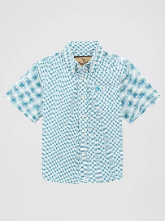 Wrangler boy's Classic Short Sleeve Button-Down print shirt - Teal Geo