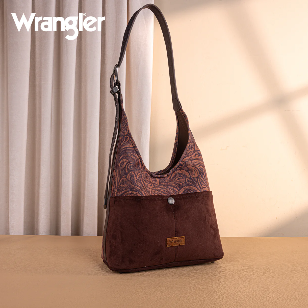 Wrangler Vintage Floral Printed Hobo Bag - Coffee