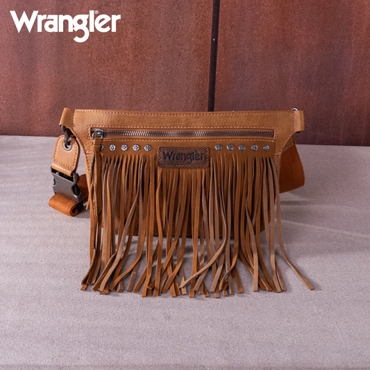 Wrangler fringe fanny pack belt sling bag - Brown