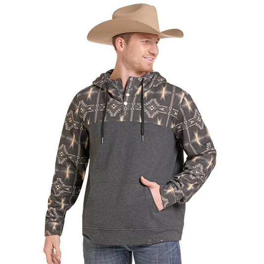 Rock & Roll Aztec blocked printer hoodie - Black