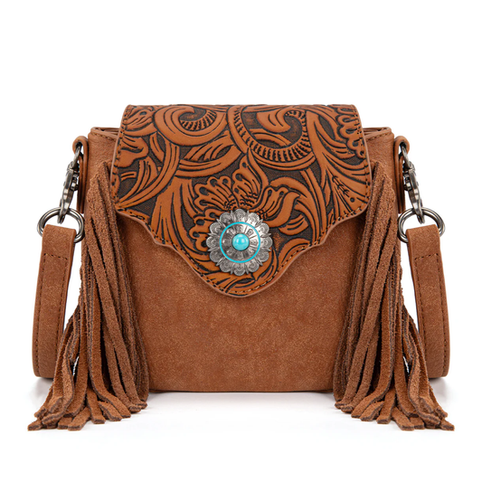 Montana West embossed fringe mini crossbody - Brown