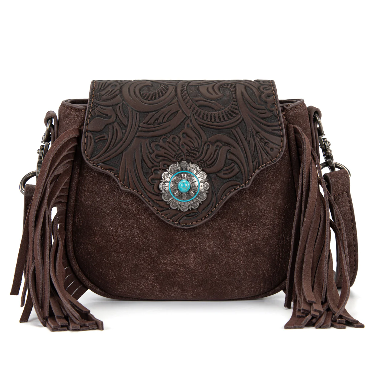 Montana West embossed fringe mini crossbody - Coffee