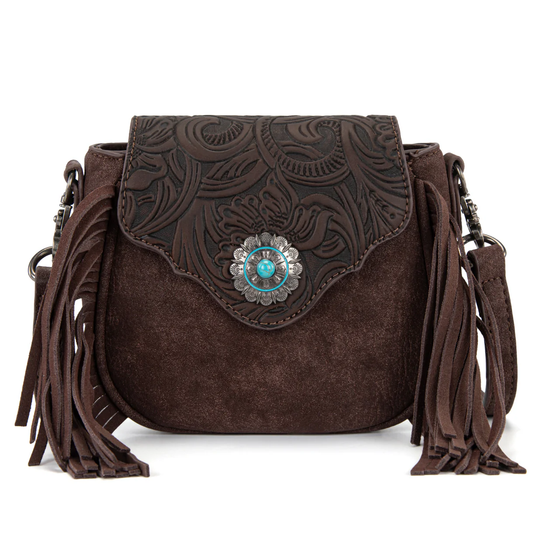 Montana West embossed fringe mini crossbody - Coffee