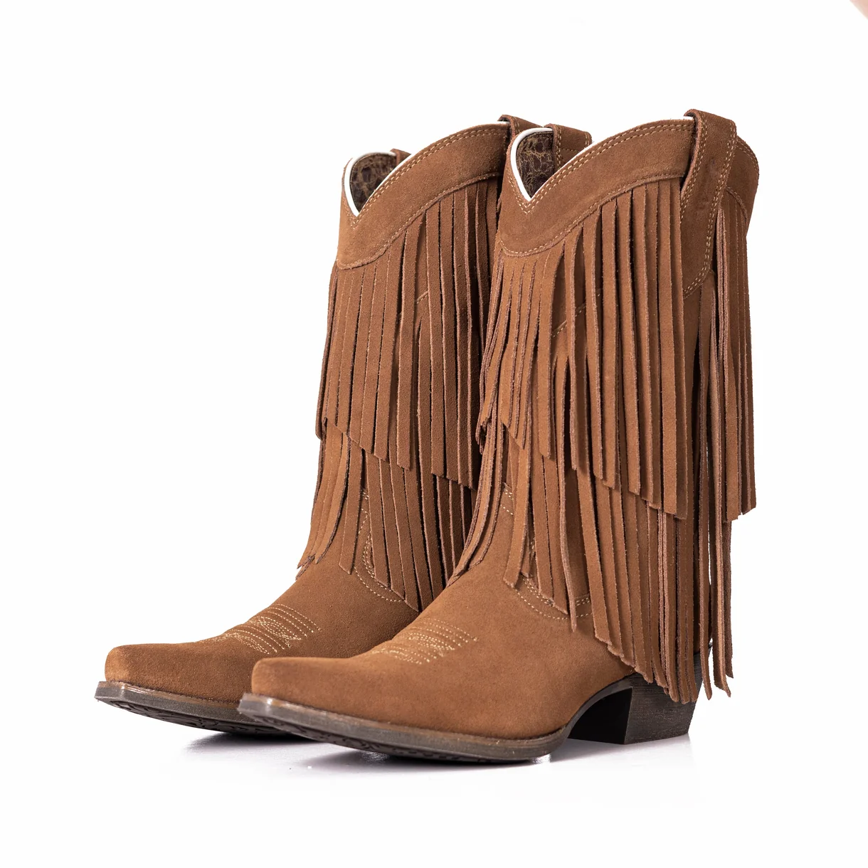 Montana West fringe snip toe western boots - Brown *SIZE 8B*