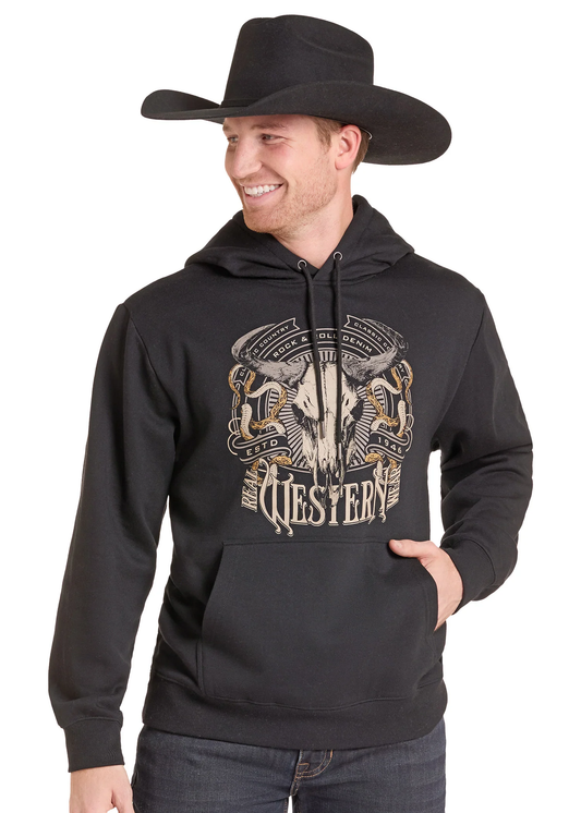 Rock & Roll Skull Graphic Hoodie - Black