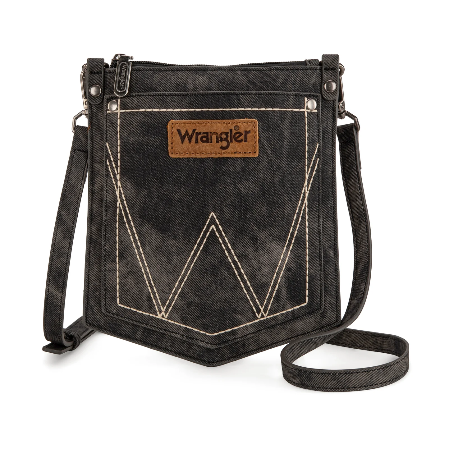 Wrangler "W" Stitch Water Repellent Denim Pocket Crossbody - Black