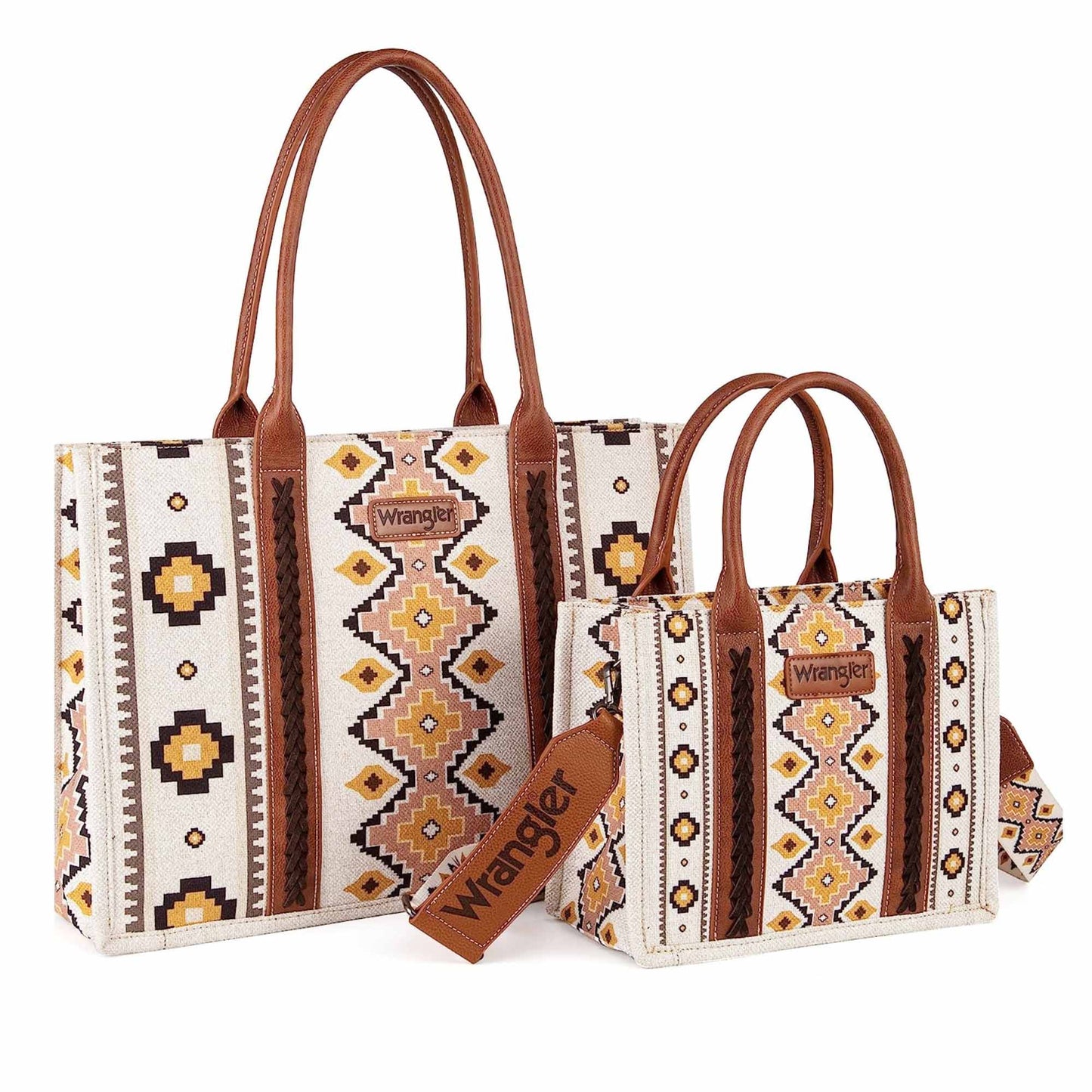 Wrangler Southwestern Print Large Tote & Small Canvas Tote/Crossbody (2PCS Set)- Coffee *SALE*
