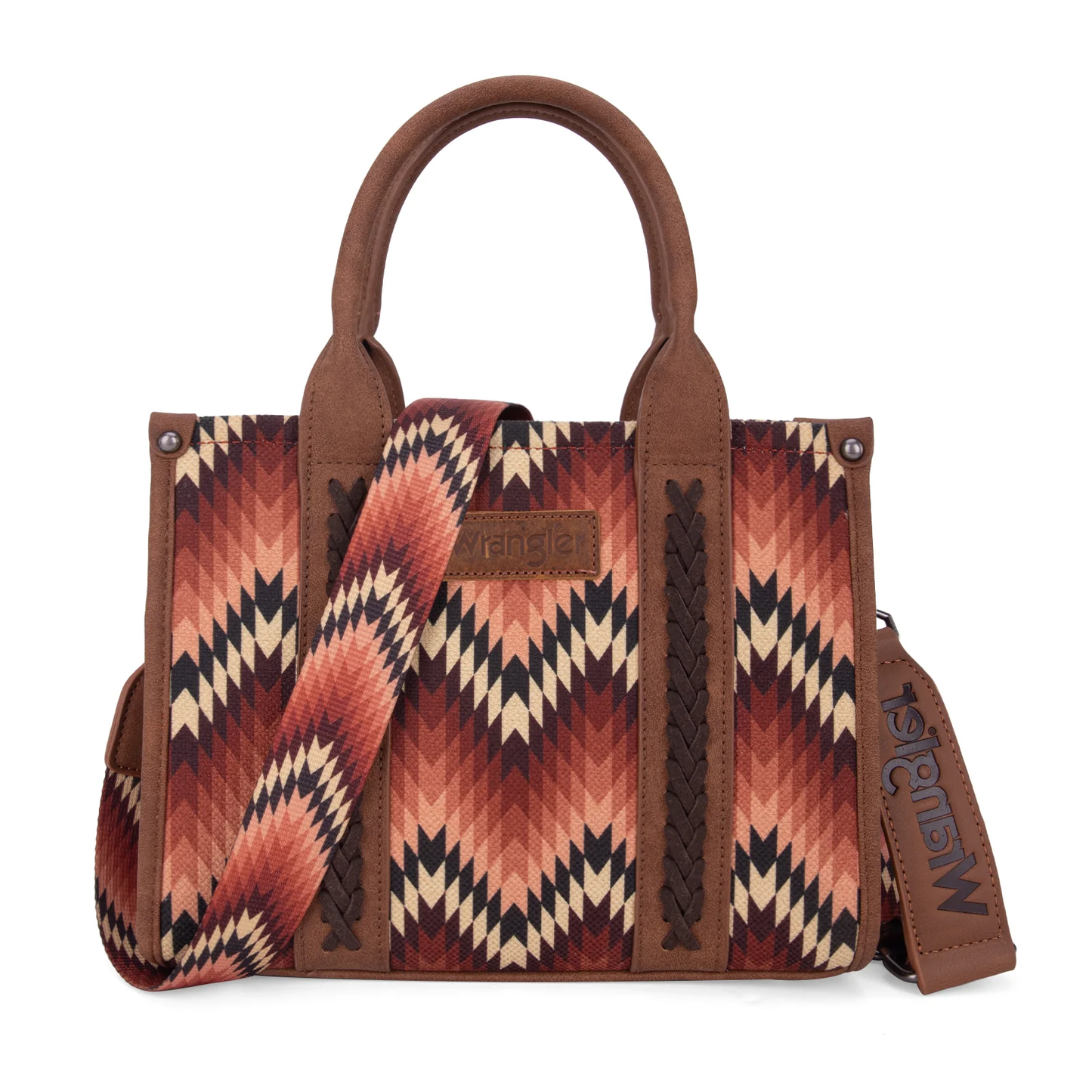 Wrangler Southwestern Pattern Dual Sided Print Tote/Crossbody - Brown