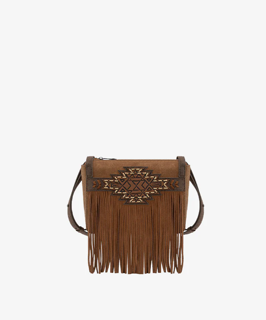 Trinity Ranch aztec tooled fringe crossbody - Brown
